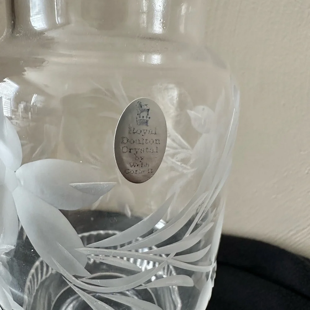 Vintage Royal Doulton Etched Crystal Tealight Candle Holder with Hurricane Lamp